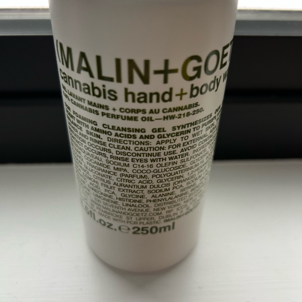 NWOT Malin+Goetz Cannabis Hand + Body Wash - White
